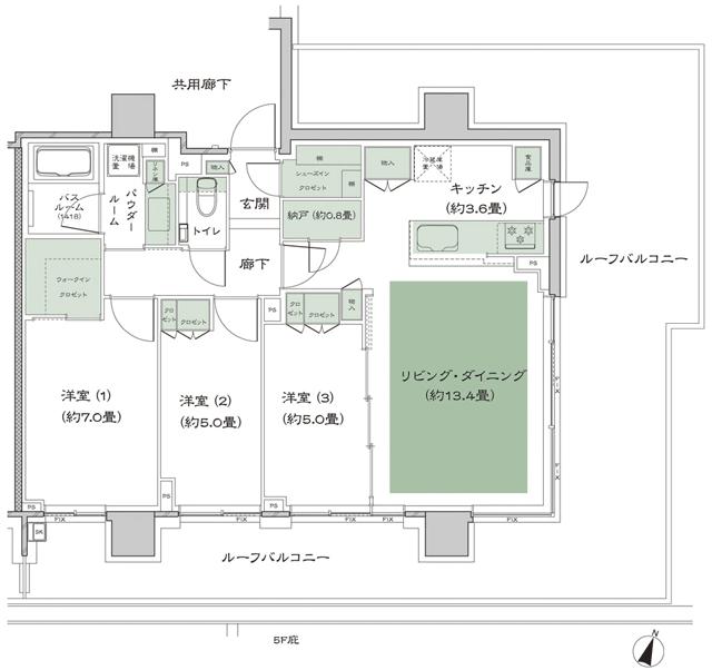 レジデンスコート世田谷桜丘の間取り図　Qr：3LDK+N(納戸)+WIC(ウォークインクロゼット)+SIC(シューズインクロゼット)