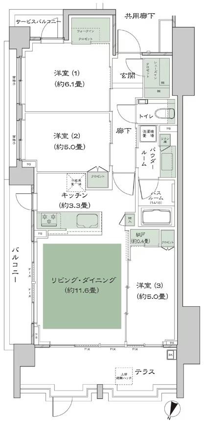 レジデンスコート世田谷桜丘の間取り図　Ht：3LDK+N(納戸)+WIC(ウォークインクロゼット)+SIC(シューズインクロゼット)