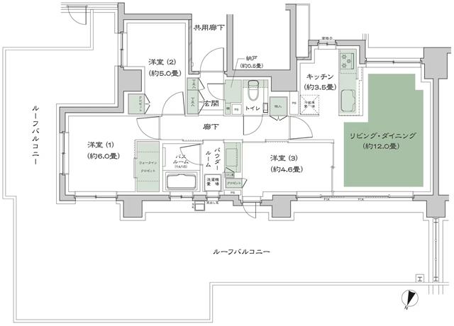 レジデンスコート世田谷桜丘の間取り図　Tr：3LDK+N(納戸)+WIC(ウォークインクロゼット)
