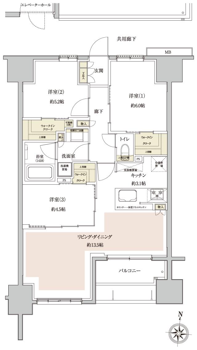 サンクレイドル高崎VIIの間取り図　C：3LDK+3WIC