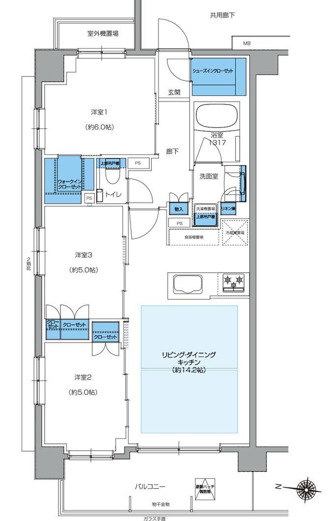 プレシス小岩ヴェルデの間取り図　F：3LDK+WIC+SIC