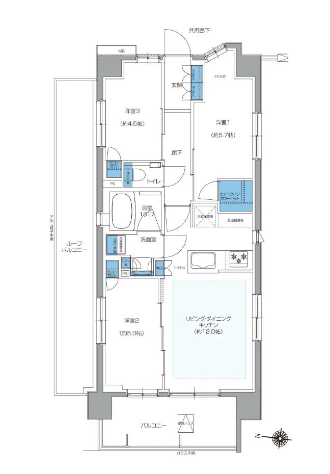 プレシス小岩ヴェルデの間取り図　E2r：3LDK＋WIC