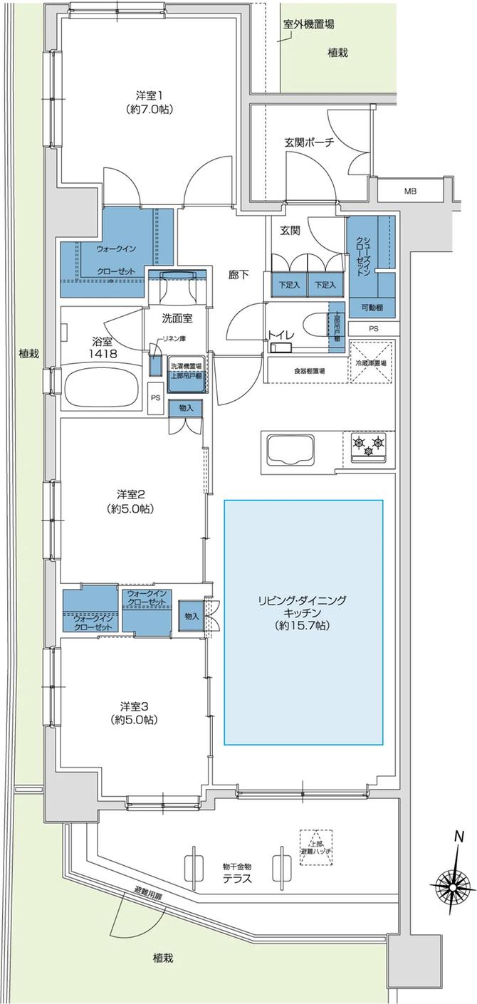 プレシス小岩ヴェルデの間取り図　At：3LDK+3WIC+SIC