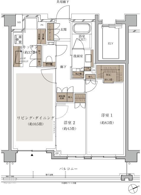ザ・パークハウス 吉祥寺プレイスの間取り図　A1：2LDK+WIC