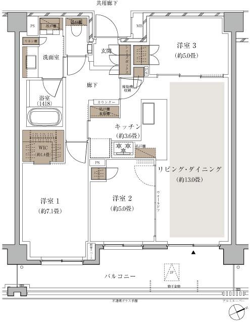 ザ・パークハウス 吉祥寺プレイスの間取り図　D1：3LDK+WIC