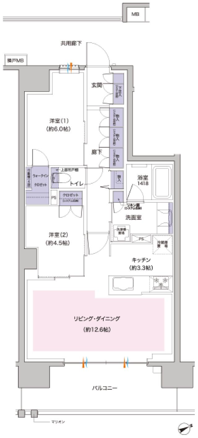 レーベン船堀 BROAD VISIONの間取り図　B：2LDK+WIC