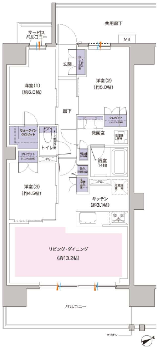 レーベン船堀 BROAD VISIONの間取り図　C：3LDK+WIC