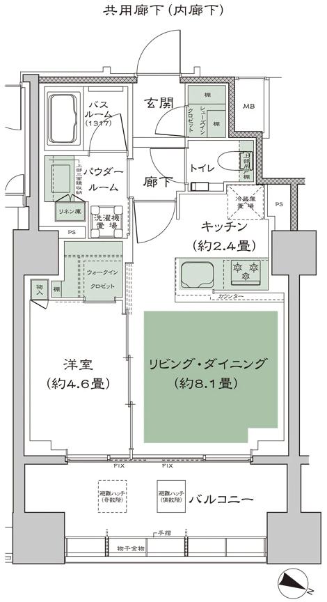 シティハウス横浜の間取り図　G：1LDK+WIC(ウォークインクロゼット)+SIC(シューズインクロゼット)