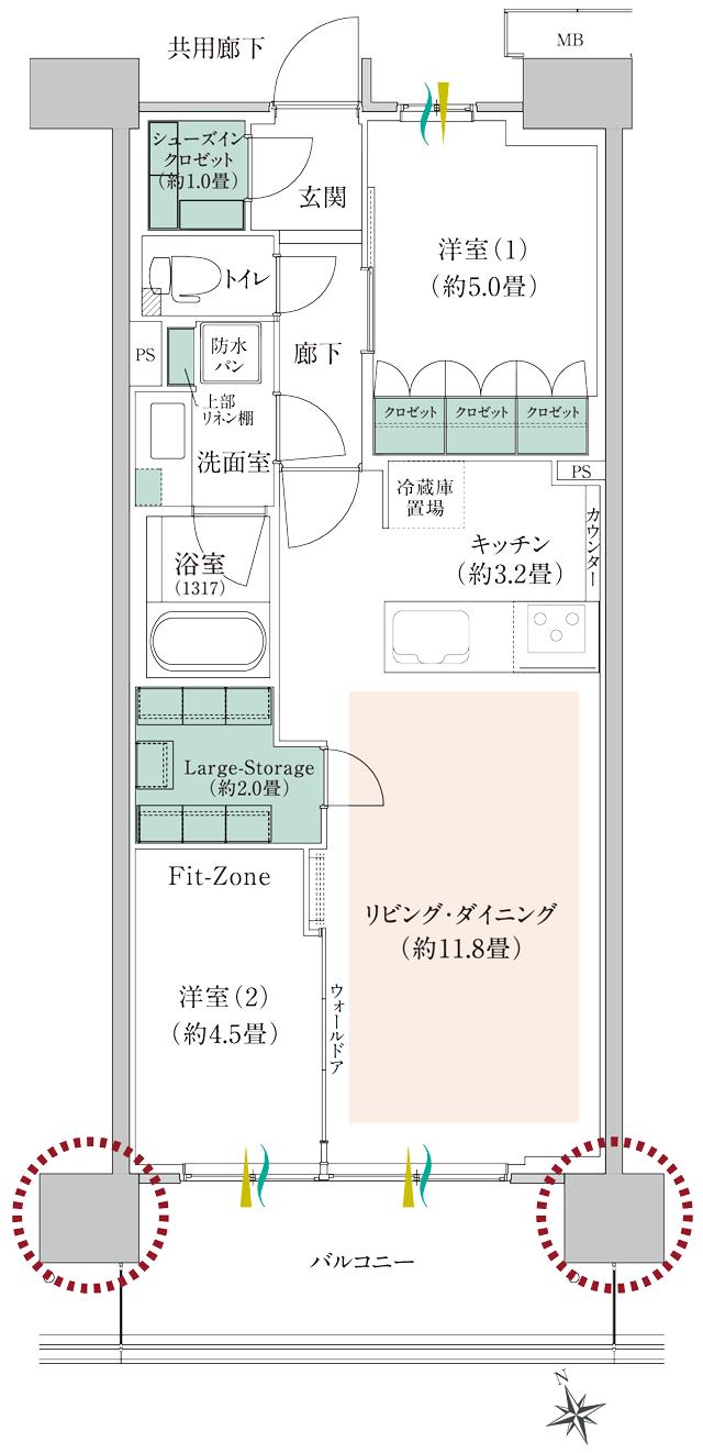 マツドリーム プロジェクト／ルネ松戸みのり台の間取り図　H[メニュープラン2]：2LDK+SIC+LS