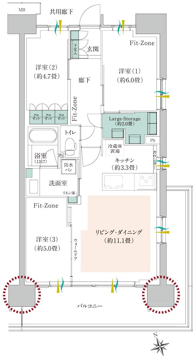 マツドリーム プロジェクト／ルネ松戸みのり台の間取り図　D[メニュープラン2]：3LDK+LS