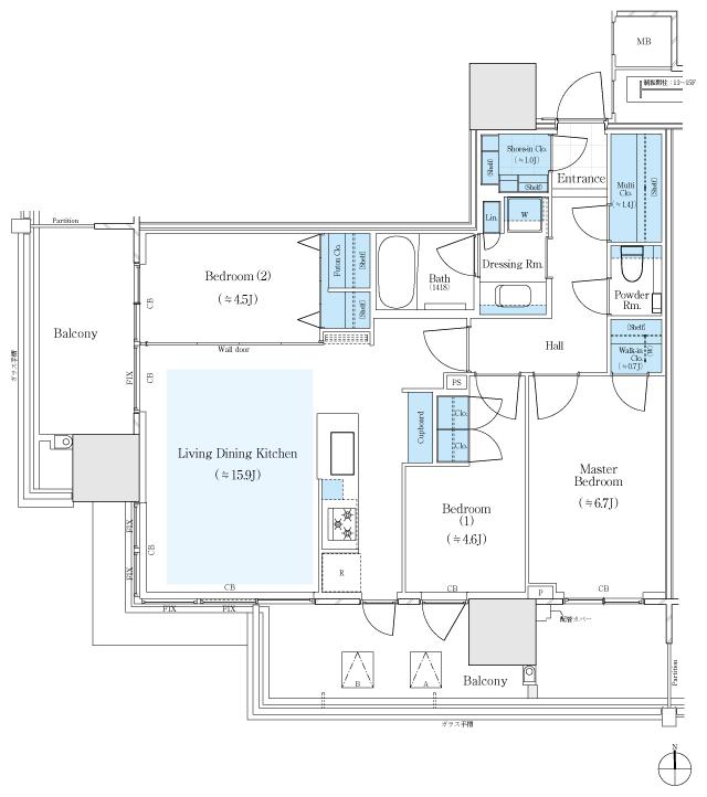 パークタワー川口本町の間取り図　73Asw：3LDK+MC+WIC+SIC