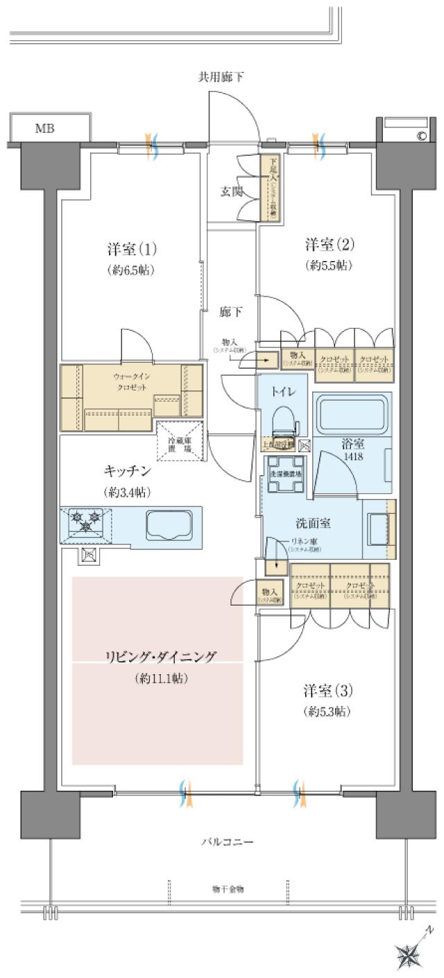 レーベン宇都宮 GRANDIAの間取り図　F：3LDK+WIC