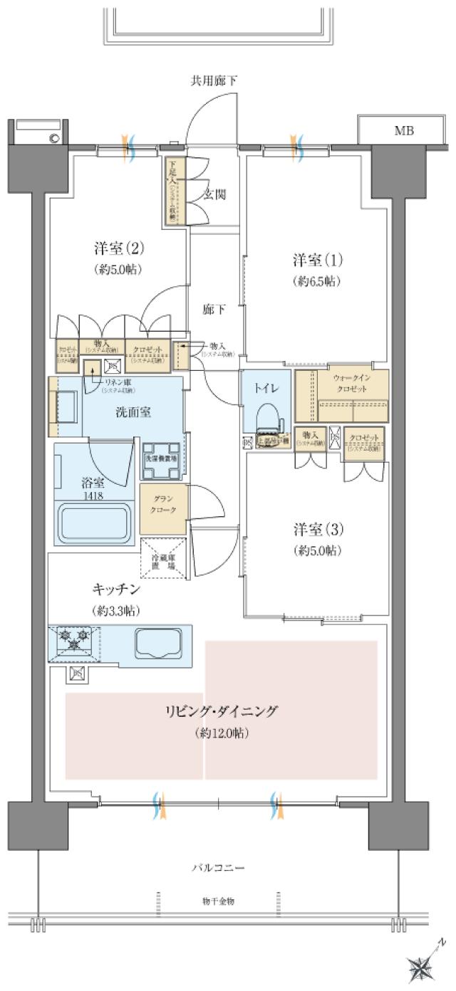 レーベン宇都宮 GRANDIAの間取り図　G：3LDK+GC+WIC