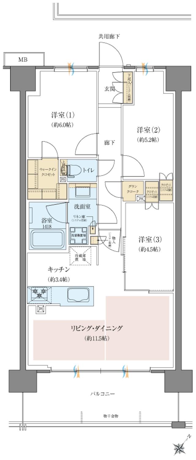 レーベン宇都宮 GRANDIAの間取り図　H：3LDK+GC+WIC