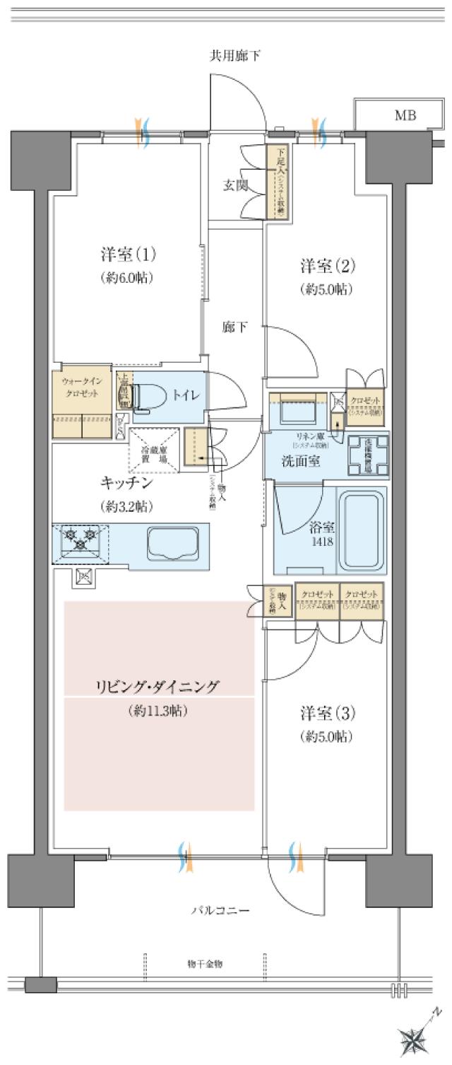レーベン宇都宮 GRANDIAの間取り図　I：3LDK+WIC