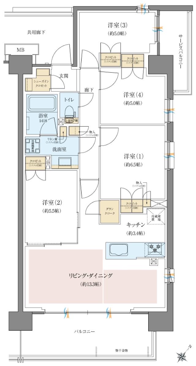 レーベン宇都宮 GRANDIAの間取り図　L：4LDK+GC+SIC