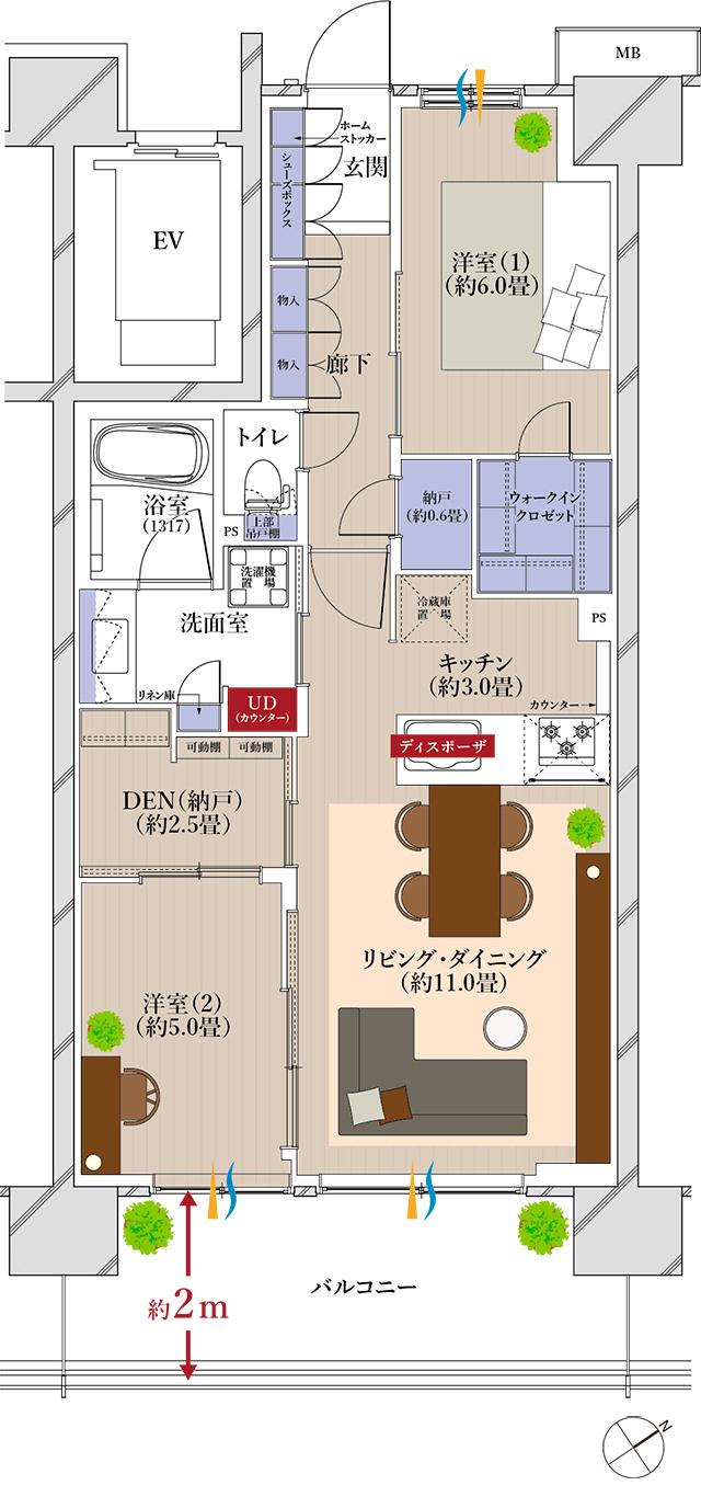 ツクミラの間取り図　I：2LDK+N+DEN+WIC