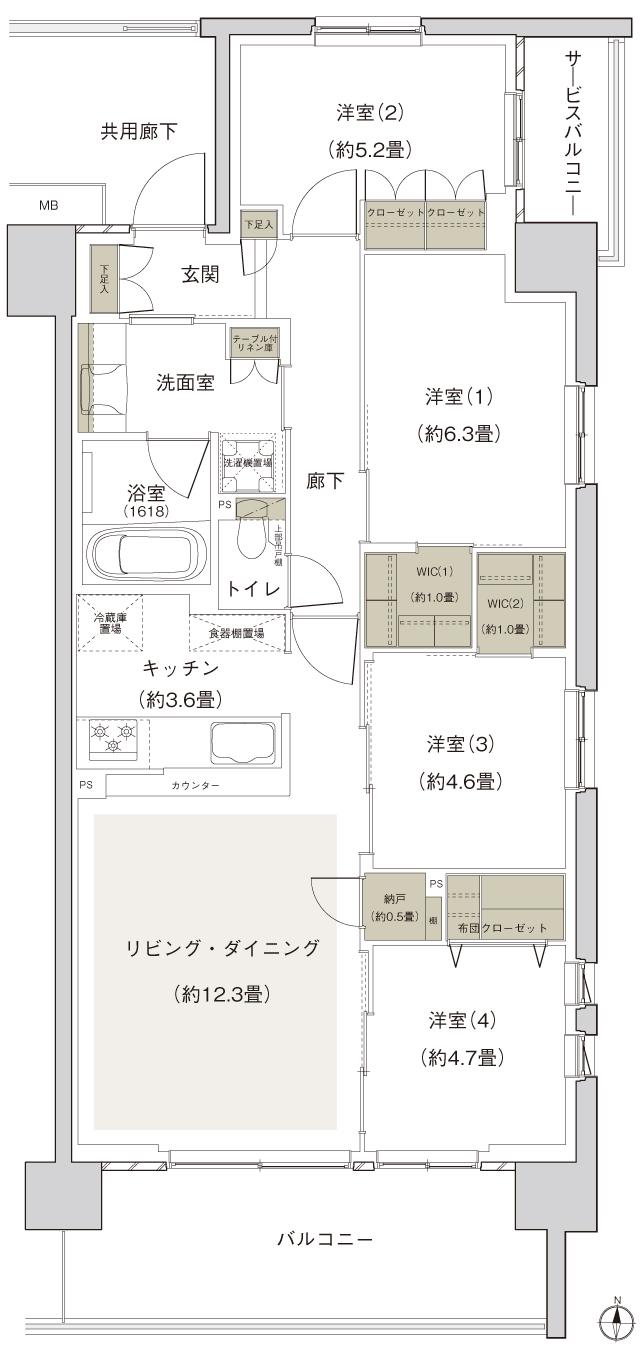 プライムパークス横浜並木 ザ・レジデンスの間取り図　WA-85a-16：4LDK