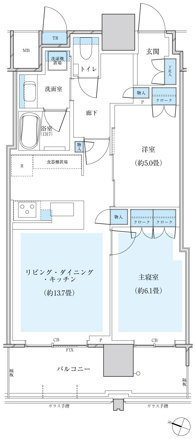 パークシティ小岩 ザ タワーの間取り図　58W：2LDK+TR