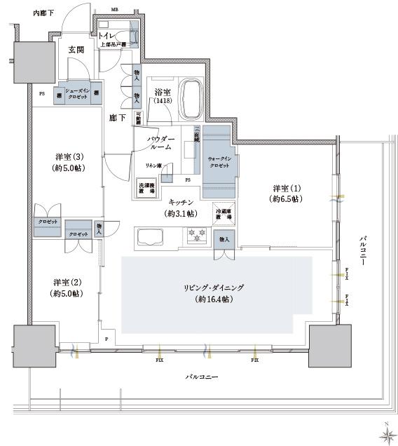 ザ・ファインタワー八王子の間取り図　81F2：3LDK+WIC+SIC