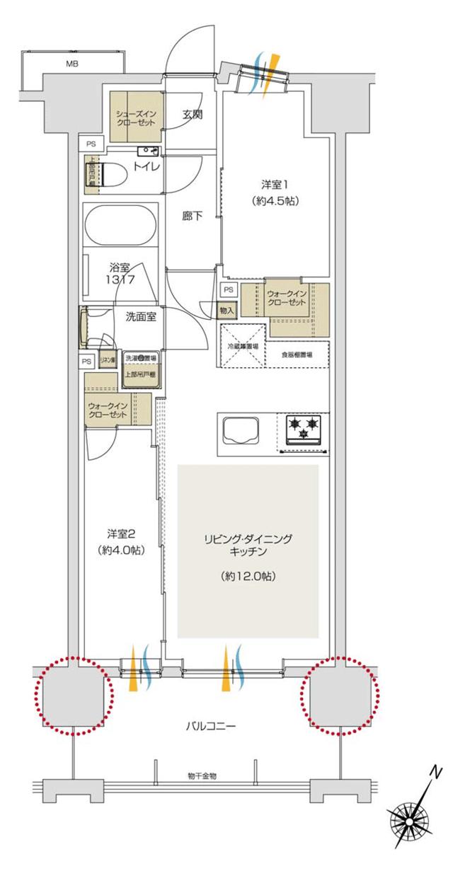 プレシス追浜駅前の間取り図　D：2LDK+2WIC+SIC