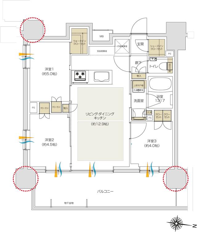 プレシス追浜駅前の間取り図　M：3LDK+WIC+SIC