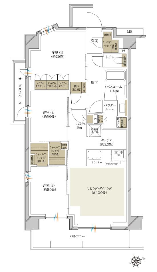 ヴェレーナ日吉の間取り図　C：3LDK+2W+SC+N