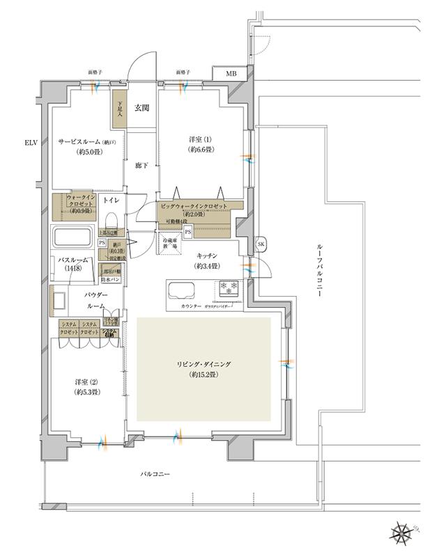 ヴェレーナ日吉の間取り図　Lr：2LDK+S(納戸)+R+BW+W+N