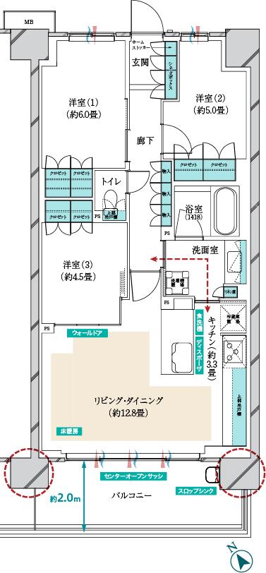 メイツ昭島の間取り図　C-F：3LDK