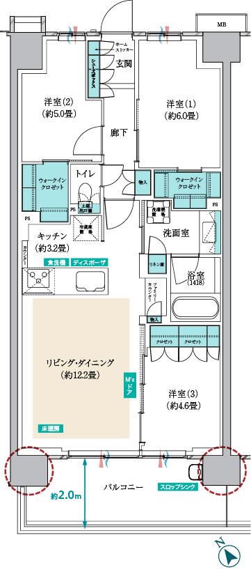メイツ昭島の間取り図　C-A：3LDK+2WIC