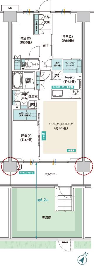 メイツ昭島の間取り図　D-Cg：3LDK+N+WIC