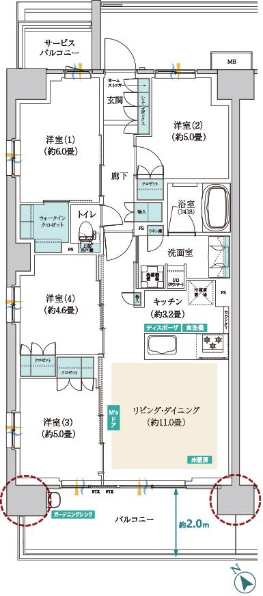 メイツ昭島の間取り図　B-A：4LDK+WIC