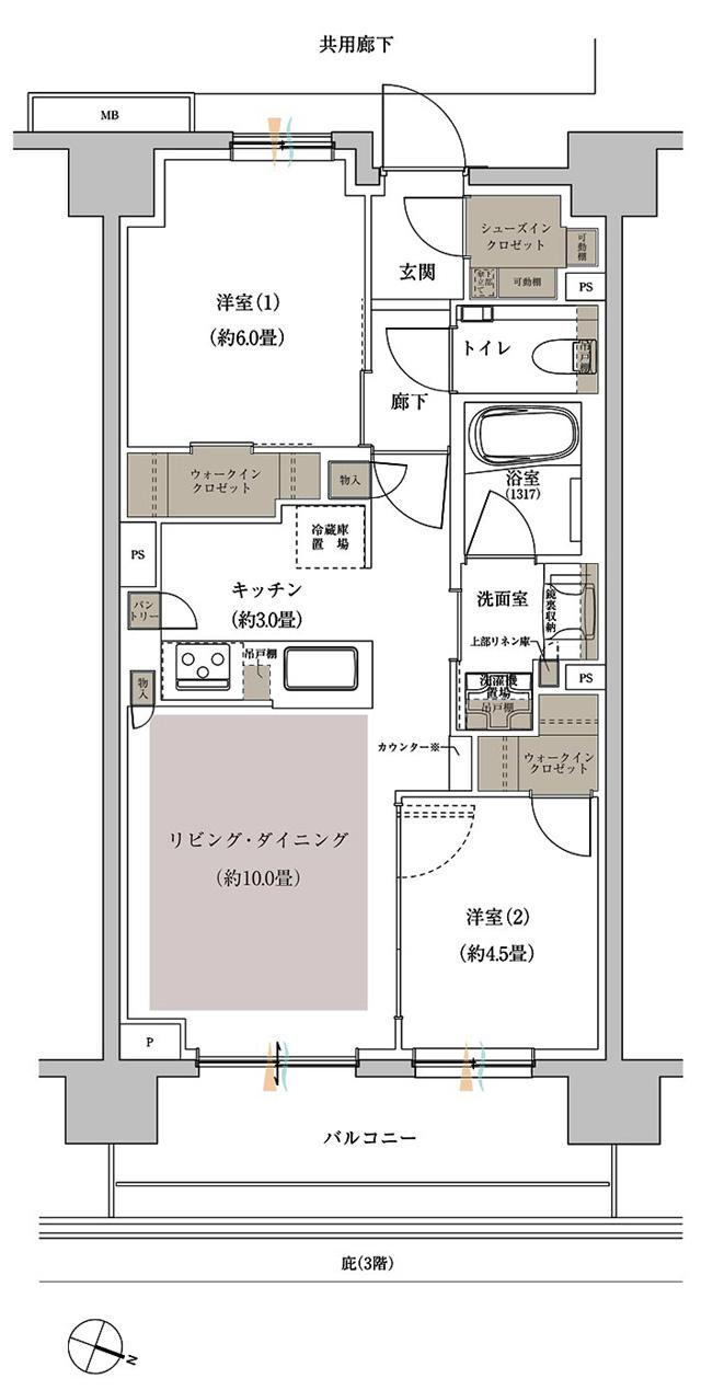 Brillia(ブリリア)方南町の間取り図　50D：2LDK+2WIC+SIC