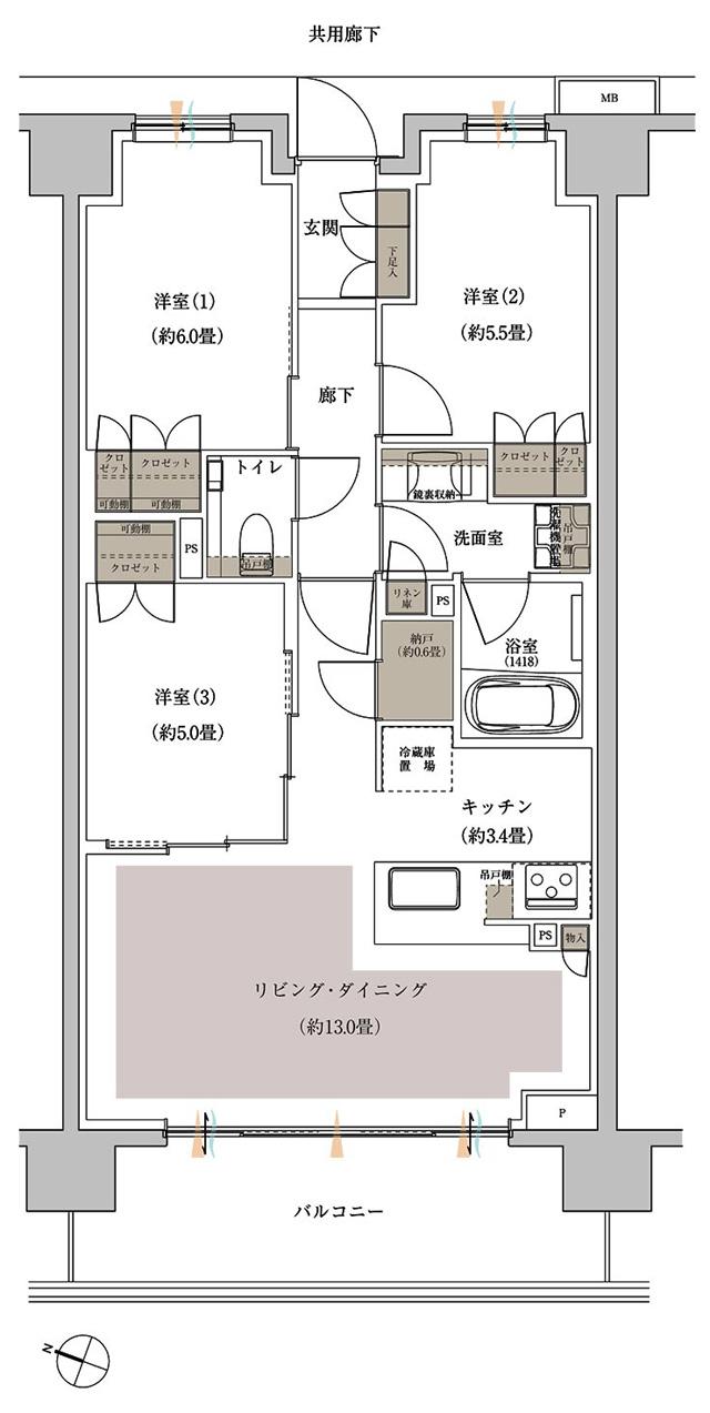 Brillia(ブリリア)方南町の間取り図　70A1'：3LDK+N