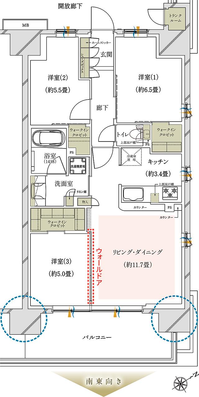 メイツ相模原の間取り図　C：3LDK+3WIC