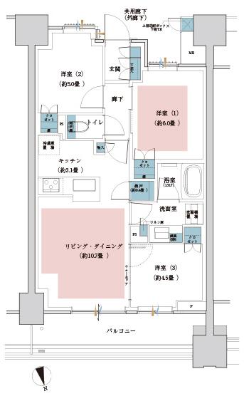 Brillia(ブリリア)聖蹟桜ヶ丘 BLOOMING TERRACEの間取り図　Trc-K：3LDK+N+TR