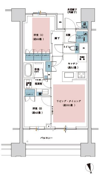 Brillia(ブリリア)聖蹟桜ヶ丘 BLOOMING TERRACEの間取り図　Trc-O：2LDK+SIC+TR