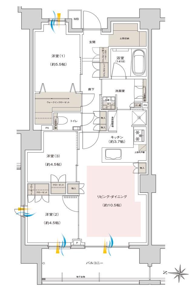 プレディア小岩の間取り図　B：3LDK+WIC+土間収納