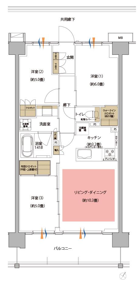 サンリヤン横浜二俣川の間取り図　B4：3LDK+WIC