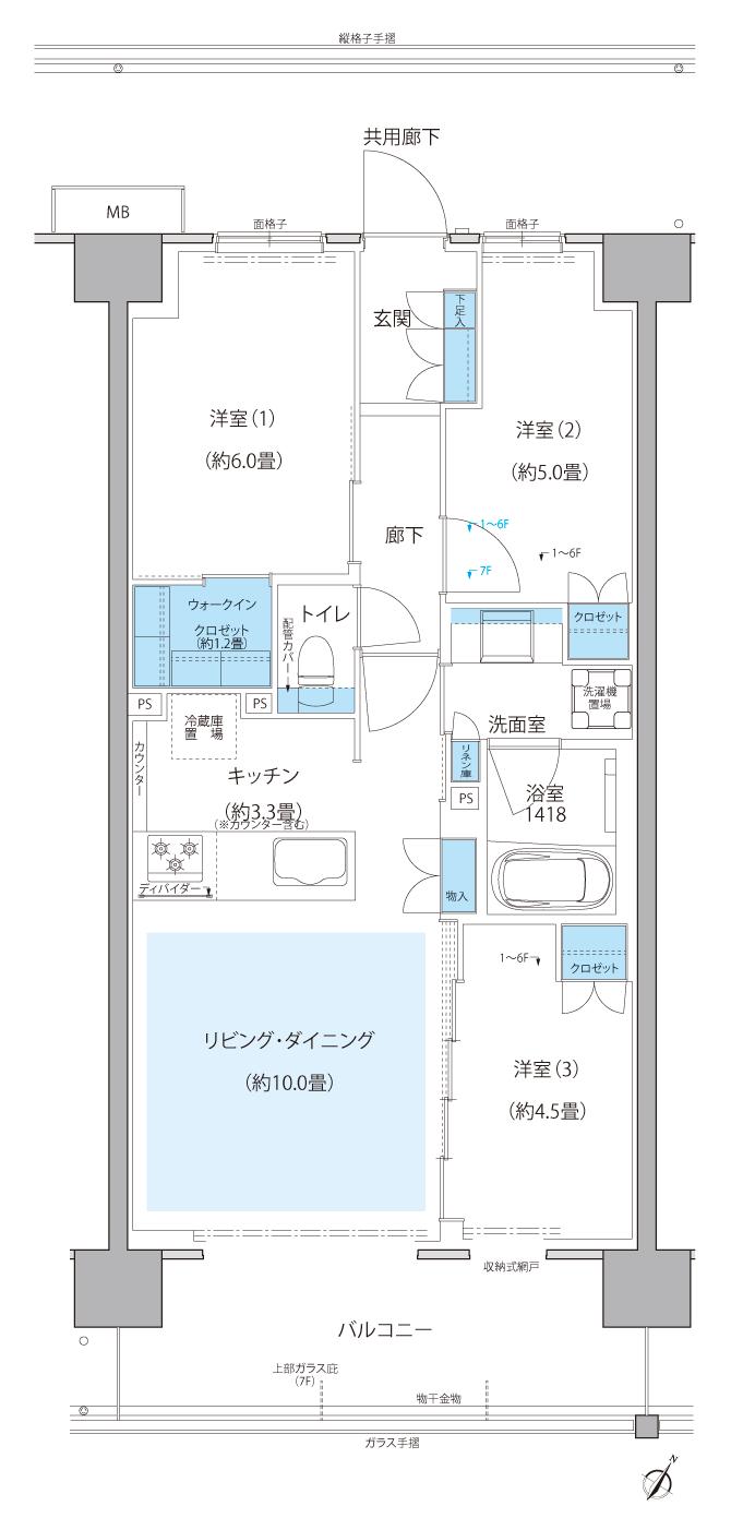 サンリヤン横浜二俣川の間取り図　B7：3LDK+WIC