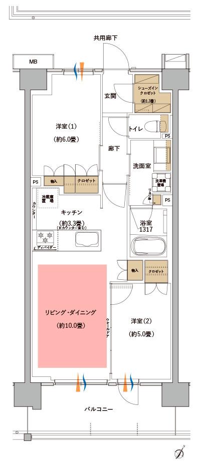 サンリヤン横浜二俣川の間取り図　B9：2LDK+SIC