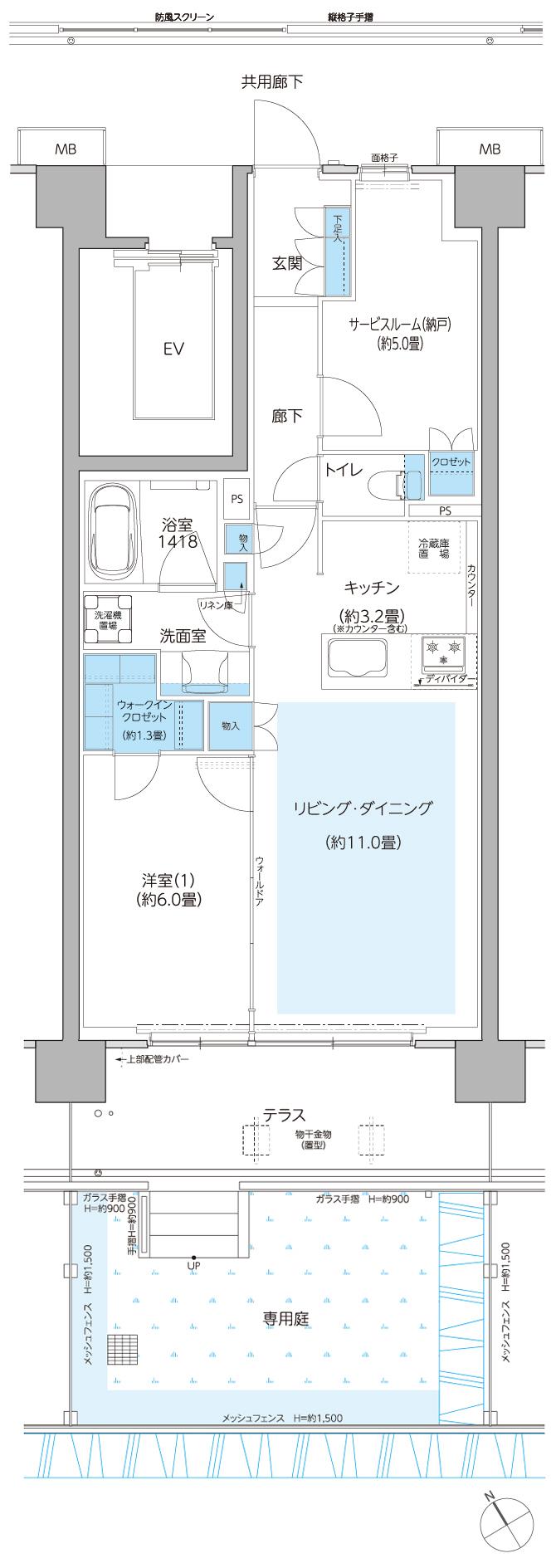 サンリヤン相模原カームヴィラの間取り図　Fg：1LDK+S+WIC