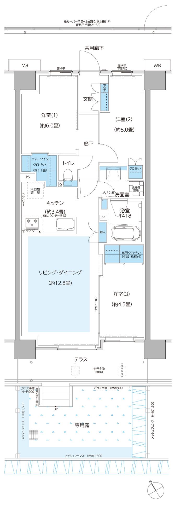 サンリヤン相模原カームヴィラの間取り図　C1g：3LDK+WIC