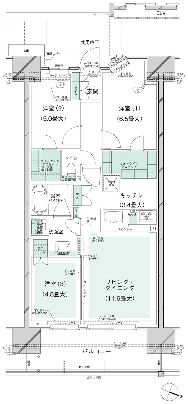 ブランズシティ千葉ニュータウン中央の間取り図　EC：3LDK+2WIC