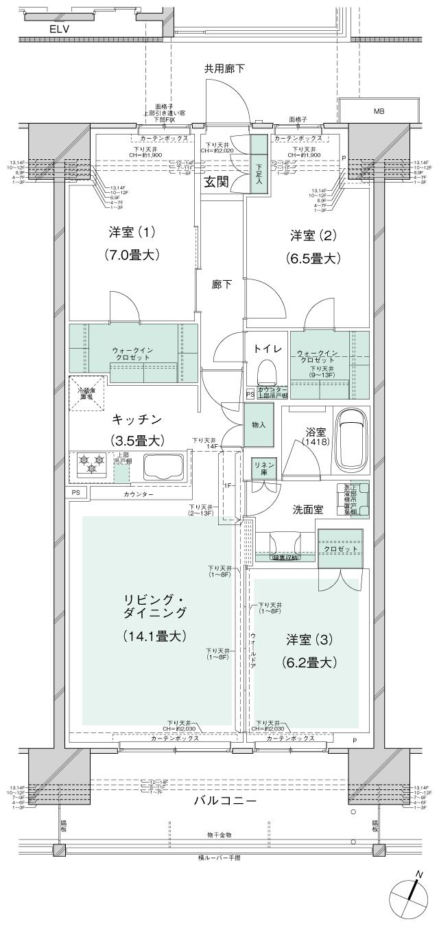 ブランズシティ千葉ニュータウン中央の間取り図　SBr：3LDK+2WIC