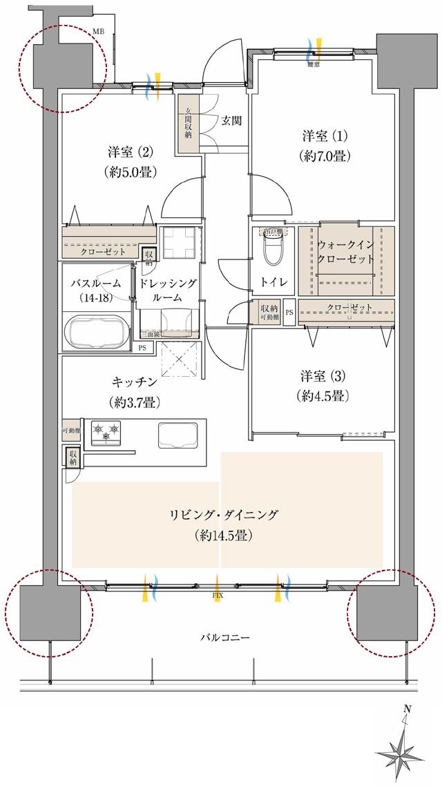 ザ・サーパス前橋駅前の間取り図　D：3LDK+WIC