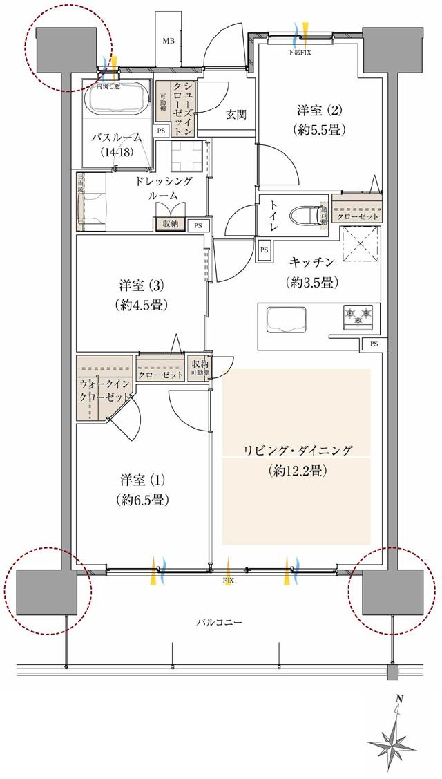 ザ・サーパス前橋駅前の間取り図　E1：3LDK+WIC+SIC