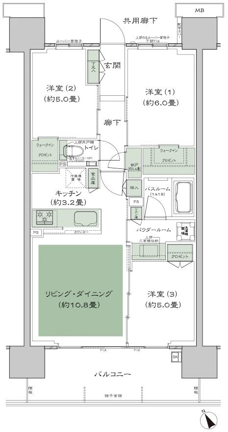 シティテラス南砂の間取り図　A2：3LDK+N(納戸)+2WIC(ウォークインクロゼット)