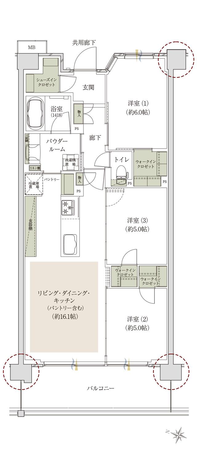 ファインシティ大宮公園の間取り図　C1(特別メニュー)：3LDK+3WIC+SIC