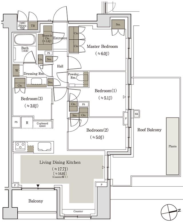 パークホームズ城北中央公園の間取り図　Lr：4LDK+SIC+TR
